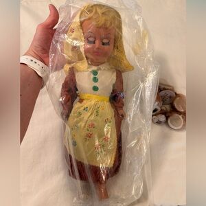 14” Antique Doll, In Traditional Italian Peasant Clothes, w/ Porcelain Tea Set